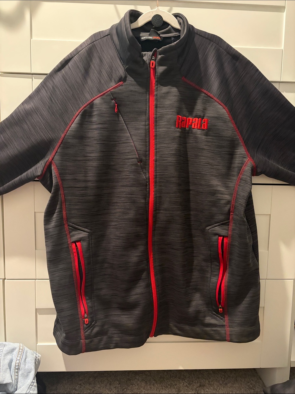 Rapala Men's Gray Performance Softshell Jacket with Red Accents
